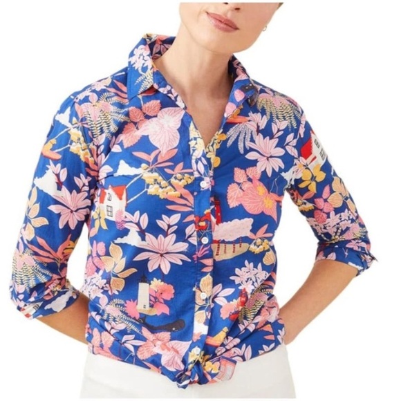 J. McLaughlin Along the Coast Lois Blouse Golden Retriever Doodle Dogs Small - Picture 1 of 12